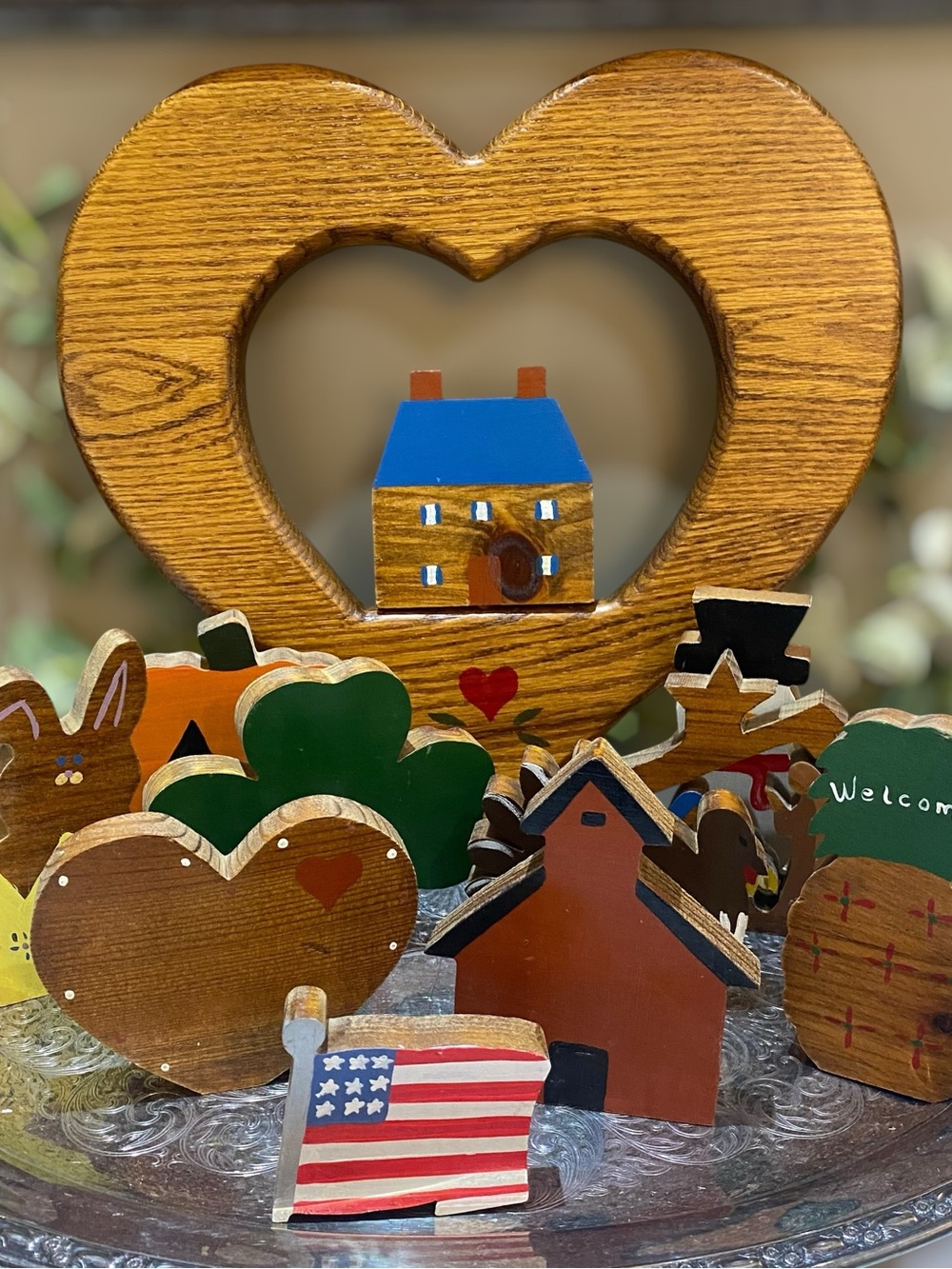 Vintage Wood Wall Hanging Heart with Changeable Pieces Cottage Grandma Core